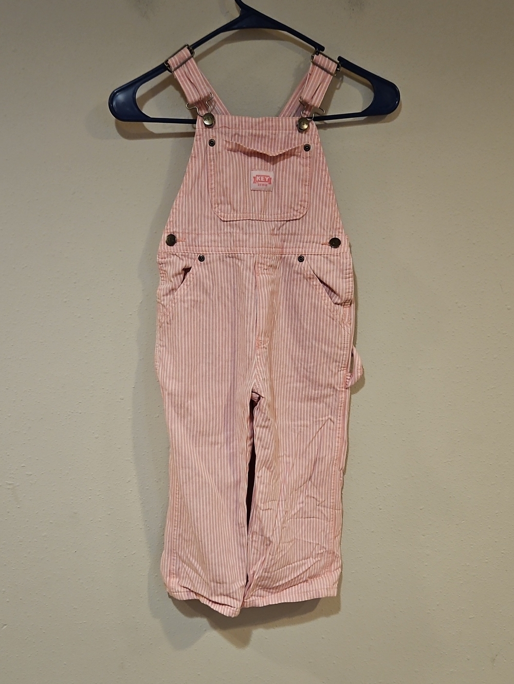 Key Pink Stripped Youth Overalls